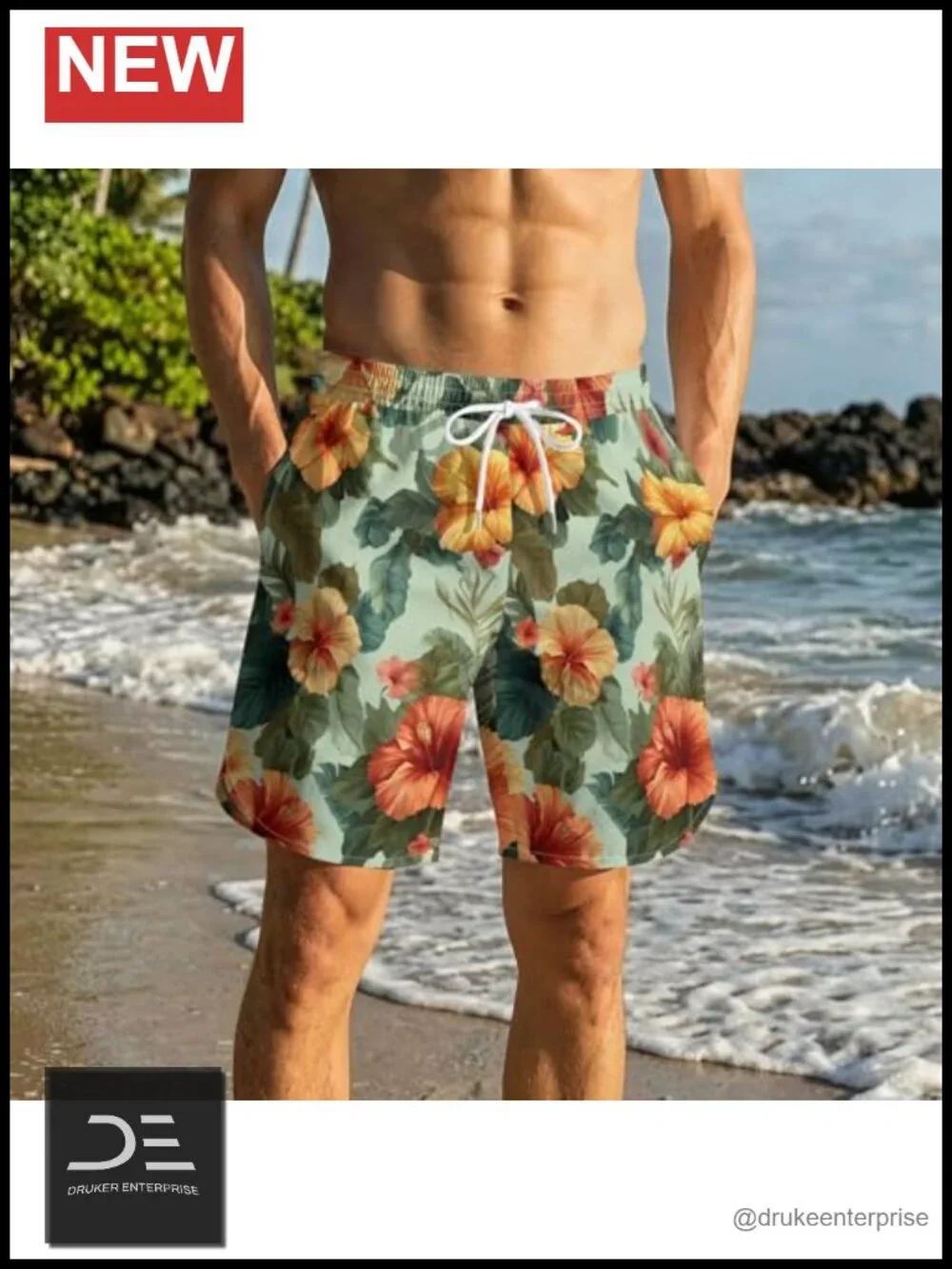 Men's Double-Layer Pattern Swim Trunks Quick-Drying Surf Shorts